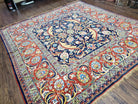 Square Turkish Mahal Rug 8 x 8.5, Colorful Square Carpet, Large 8ft Square Rug, Blue Red Yellow, Handmade Wool, Vintage, Large Flowers, Nice - Jewel Rugs