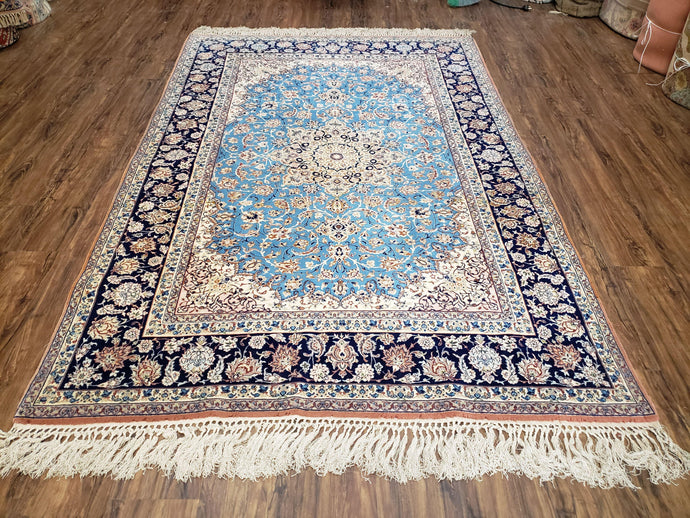 Semi Antique Persian Isfahan Rug, Kork Wool on Silk Foundation, Sky Blue, Hand-Knotted, 5' 1