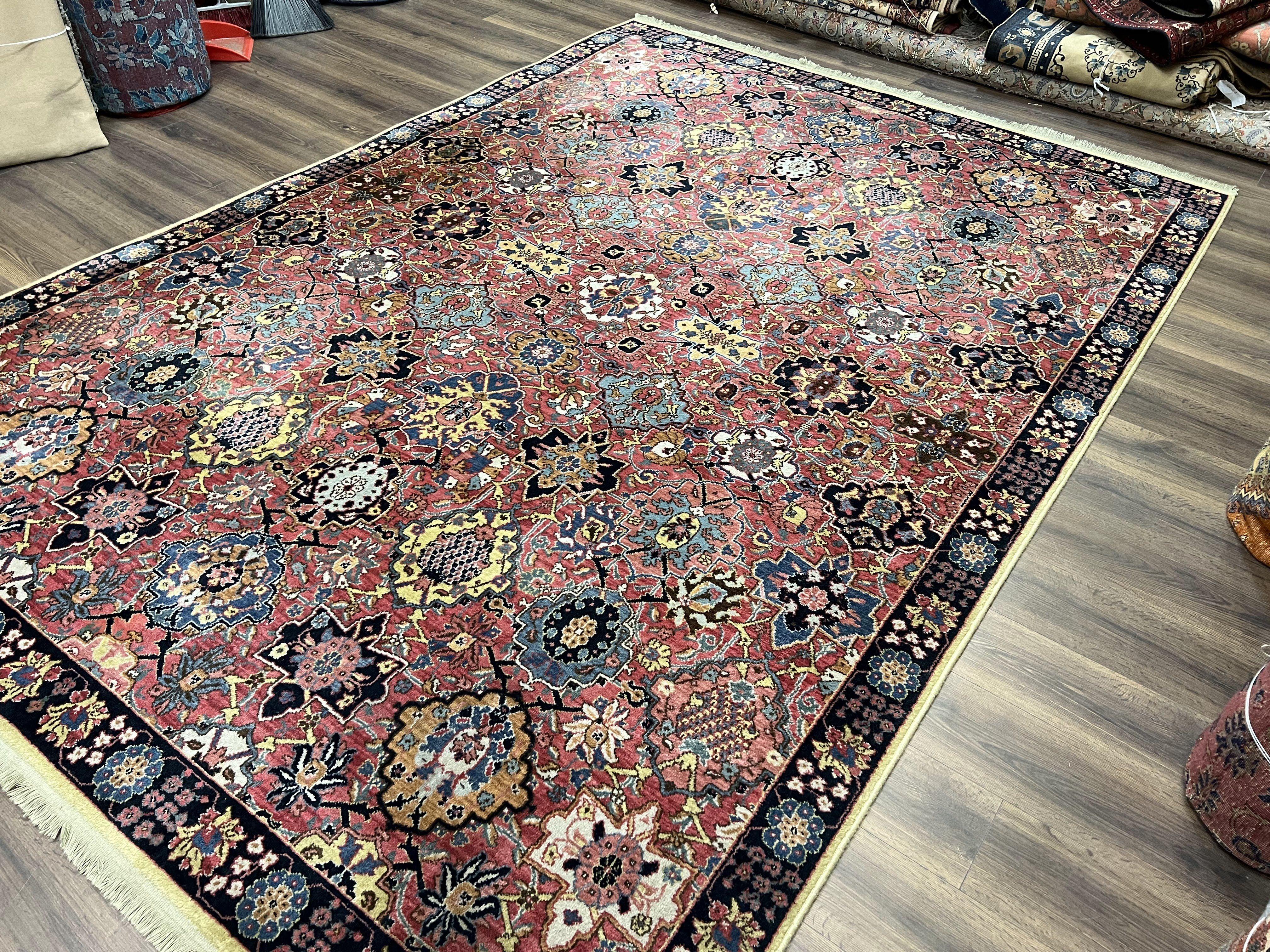 Karastan Rug 8.3 x 11.7, Karastan Williamsburg Rug Kirman Vase #557, Vintage Discontinued Wool Karastan Area Rug Red Oriental Floral Allover - Jewel Rugs