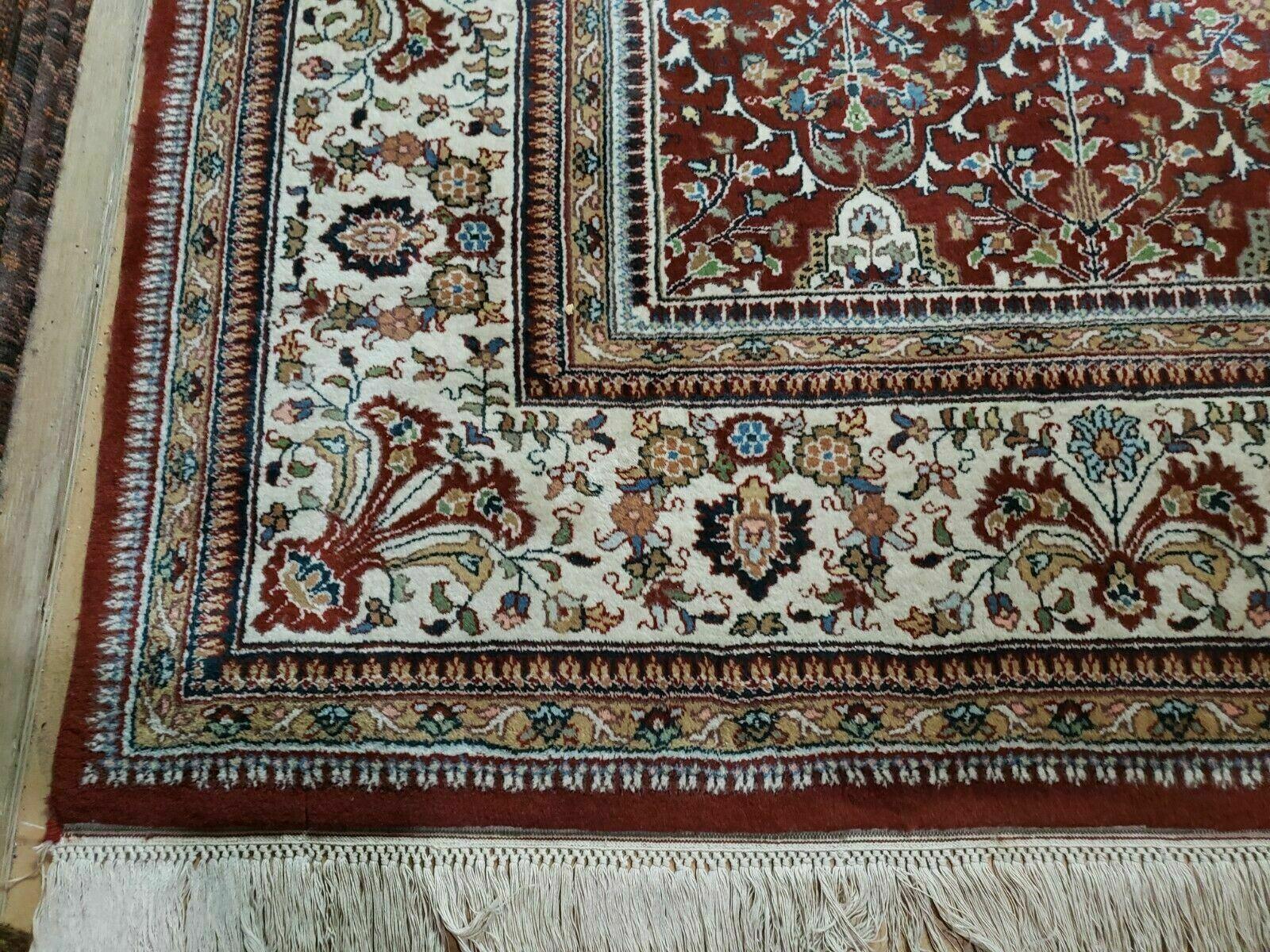 9' X 12' Vintage Fine Handmade Indian Agra Wool Rug Red Wow - Jewel Rugs