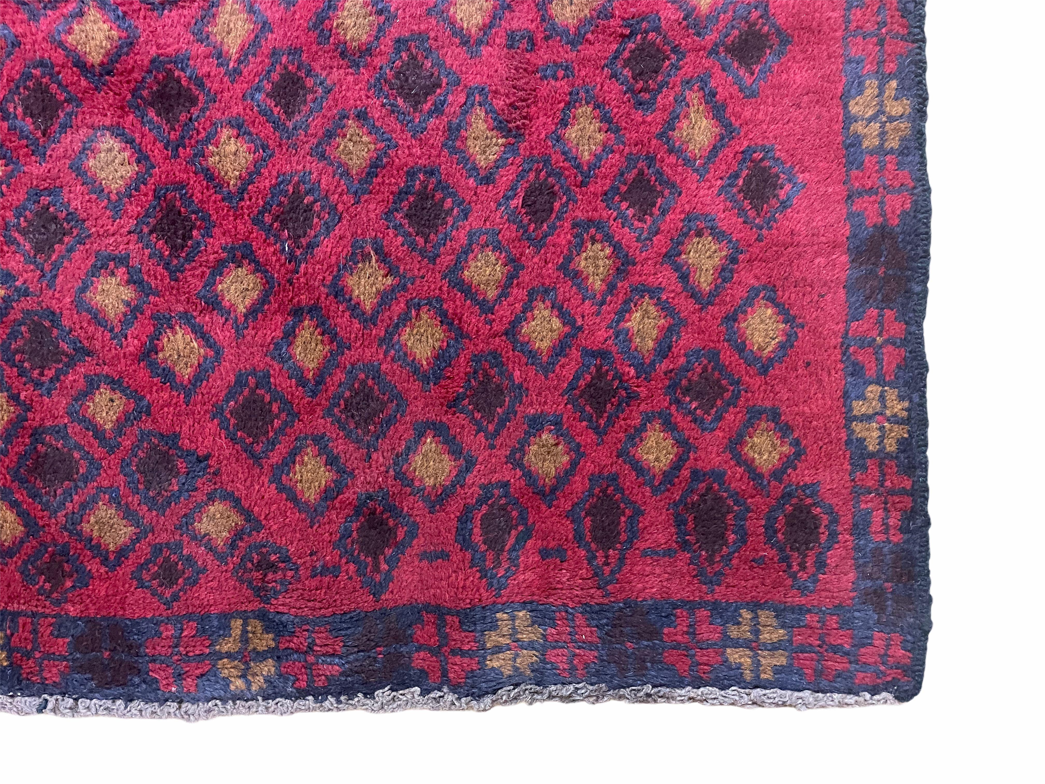 3x5 New Vintage Handmade Tribal Wool Rug Balouch Rug Afghan Rug Red Blue Diamond - Jewel Rugs