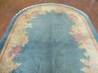 4' X 7' Vintage Handmade Art Deco Chinese Peking Wool Rug Oval Nice Sky Blue - Jewel Rugs