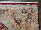 Persian Rug 9x12, Kirman DeLuxe, Millefleur Floral Medallion Carpet, Maroon Light Blue Beige, Semi Antique Authentic Hand Knotted Wool Rug - Jewel Rugs