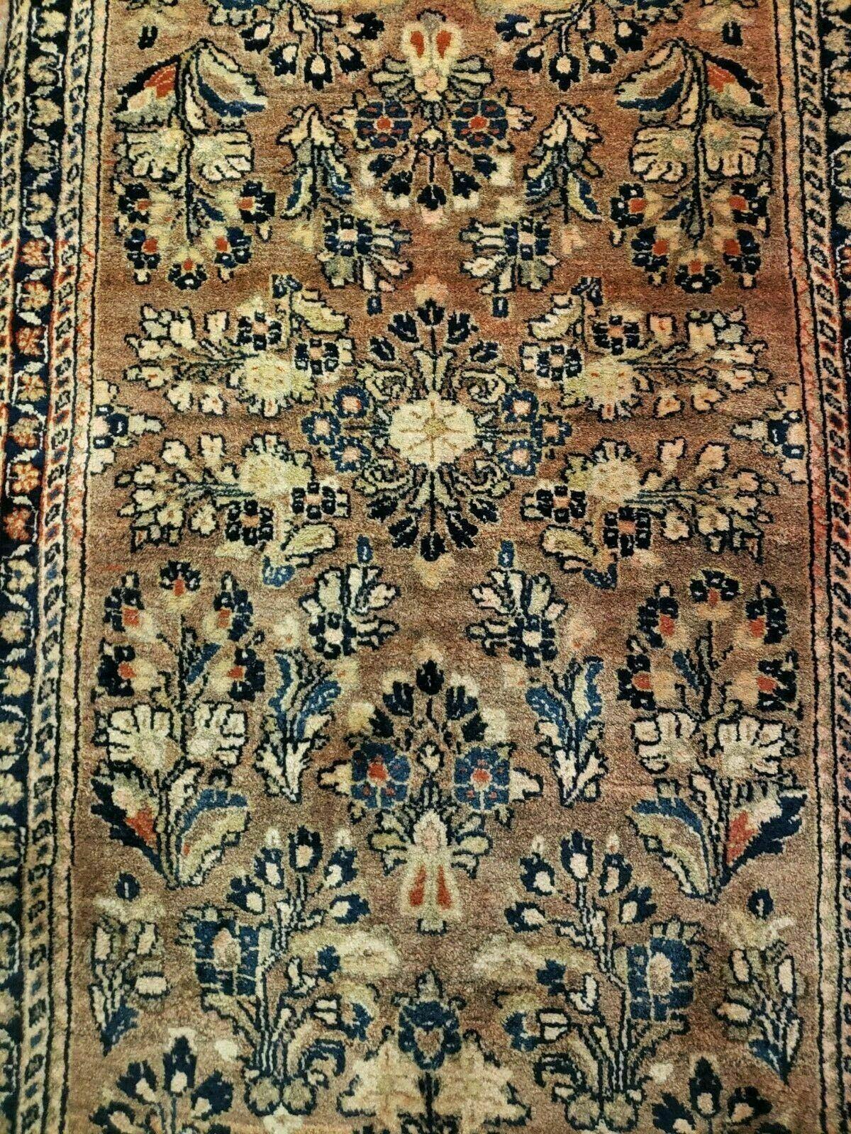 2' X 4' Antique Handmade Sarouk Floral Wool Rug Blue Organic Vegetable Dye Nice - Jewel Rugs