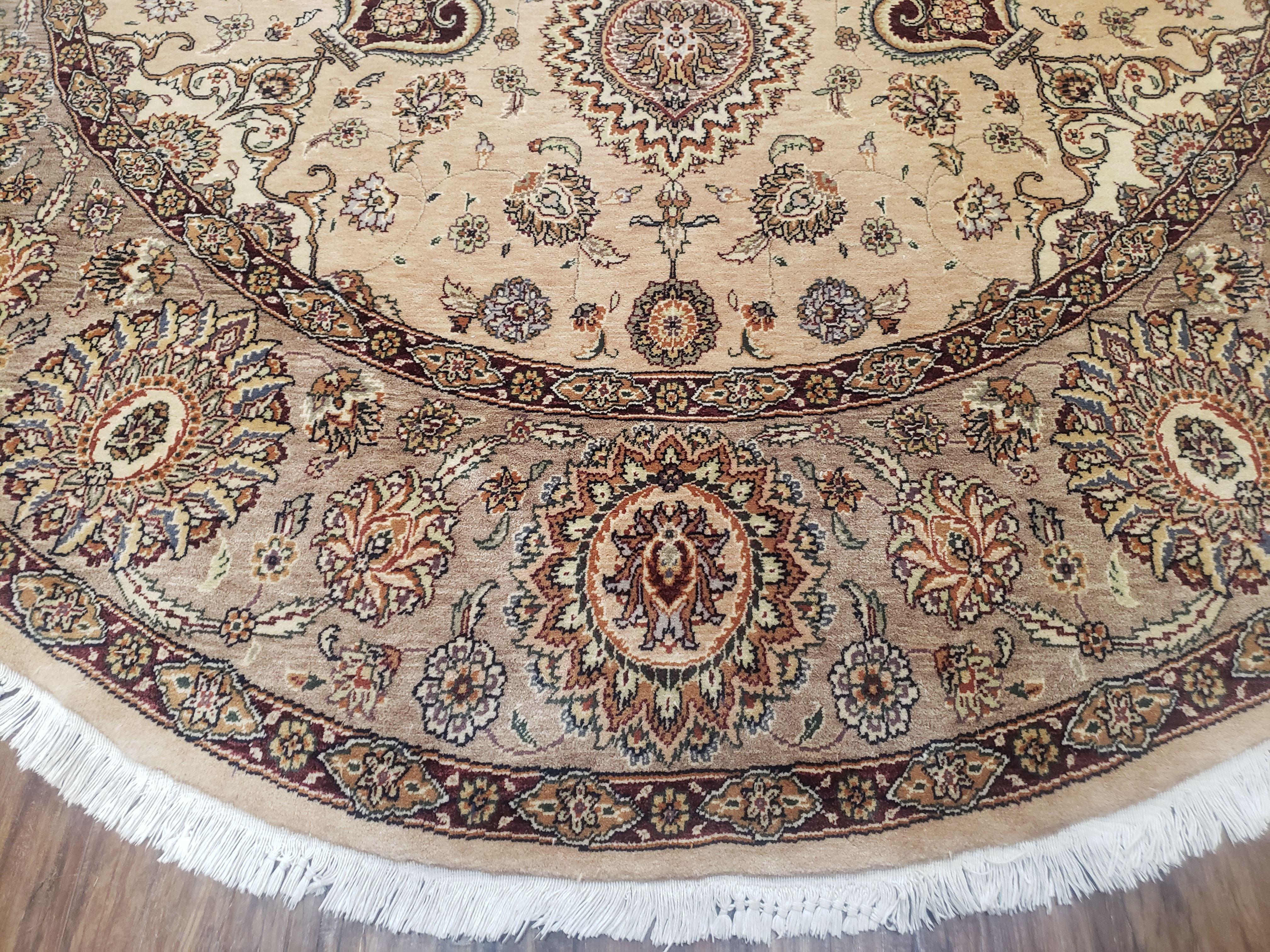 8ft Round Pak-Persian Rug, Round Fine Oriental Carpet, Vintage Hand-Knotted Rug 8x8, Highly Detailed, Haji Jalili Design, Beige & Tan, Wool - Jewel Rugs