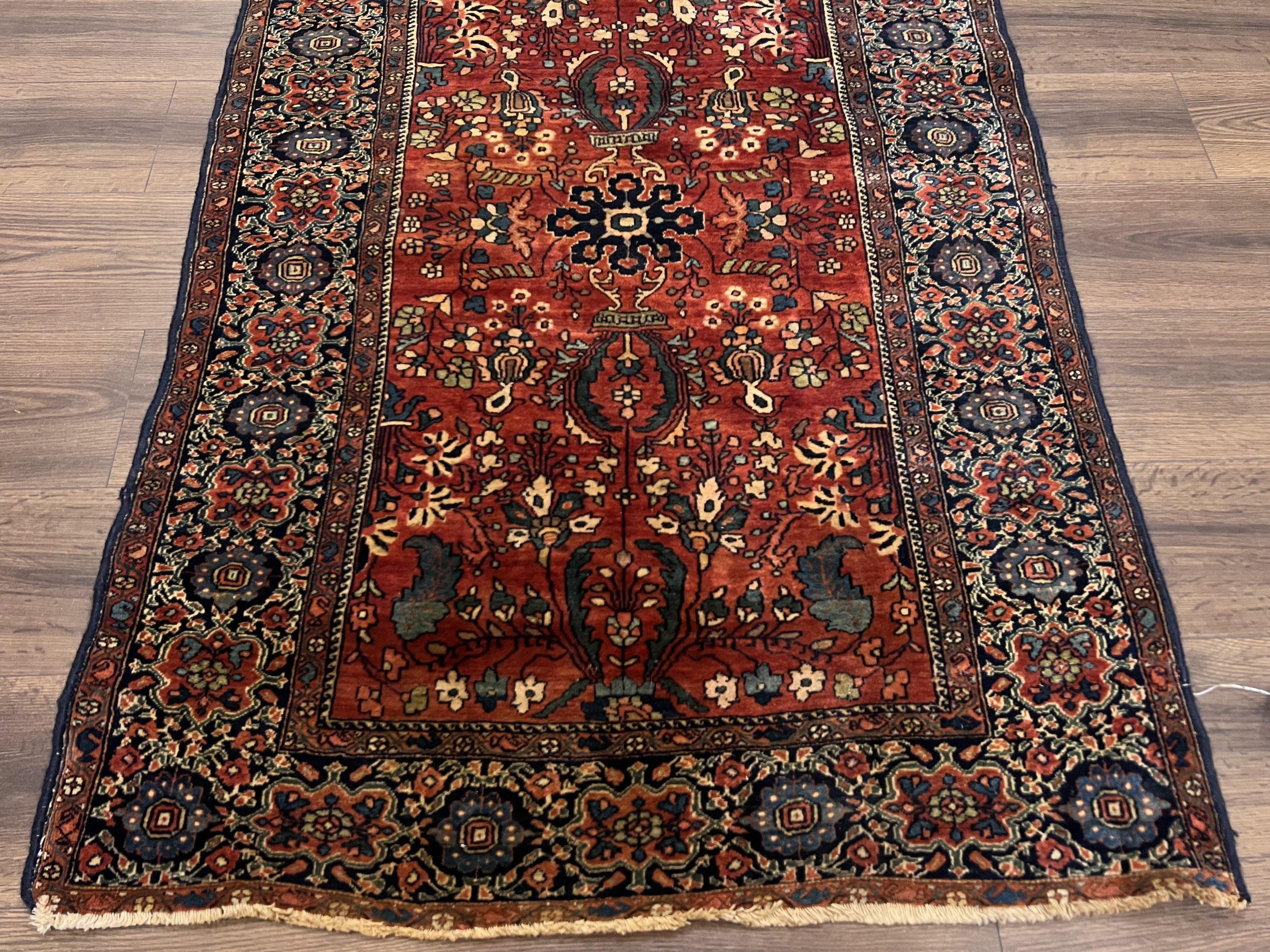 Beautiful Antique Persian Sarouk Farahan Rug 3x6, Red Navy Blue Oriental Carpet, Wool Handmade Rug, High Quality Collectible 1920s Feraghan Rug - Jewel Rugs