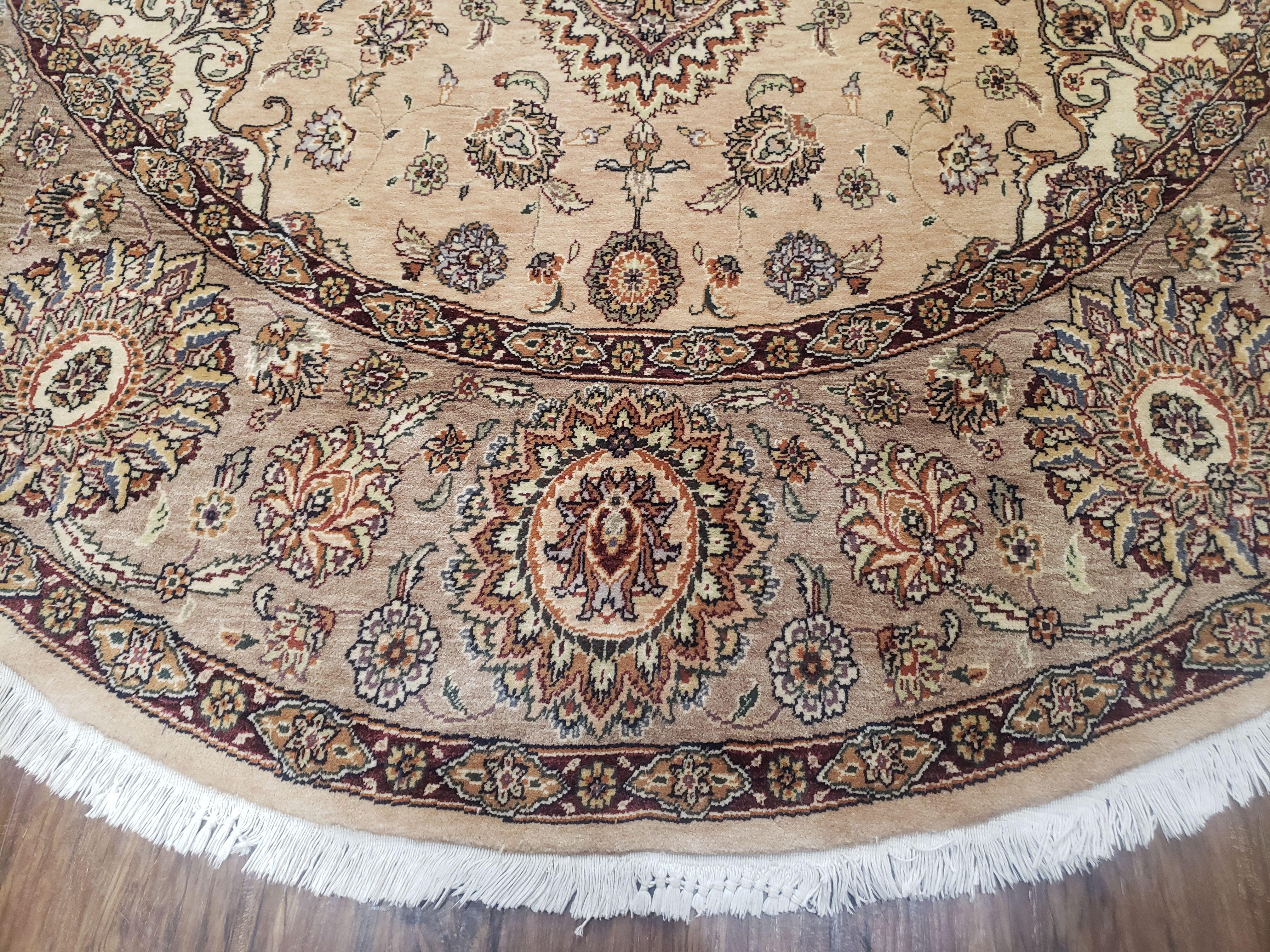 8ft Round Pak-Persian Rug, Round Fine Oriental Carpet, Vintage Hand-Knotted Rug 8x8, Highly Detailed, Haji Jalili Design, Beige & Tan, Wool - Jewel Rugs