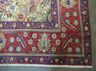 Persian Tabriz Rug 9x13 - Red Blue and Cream Rug - Floral Medallion Rug - Semi Open Field - Hand Knotted Rug - Antique Rug 9 x 13 Vintage Wool Rug - Jewel Rugs