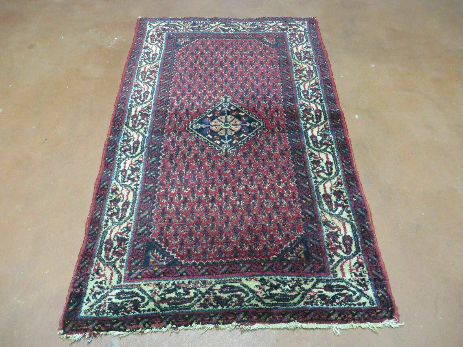 2.5' X 4' Vintage Handmade Indian Amritsar Wool Rug Paisley Design Red - Jewel Rugs