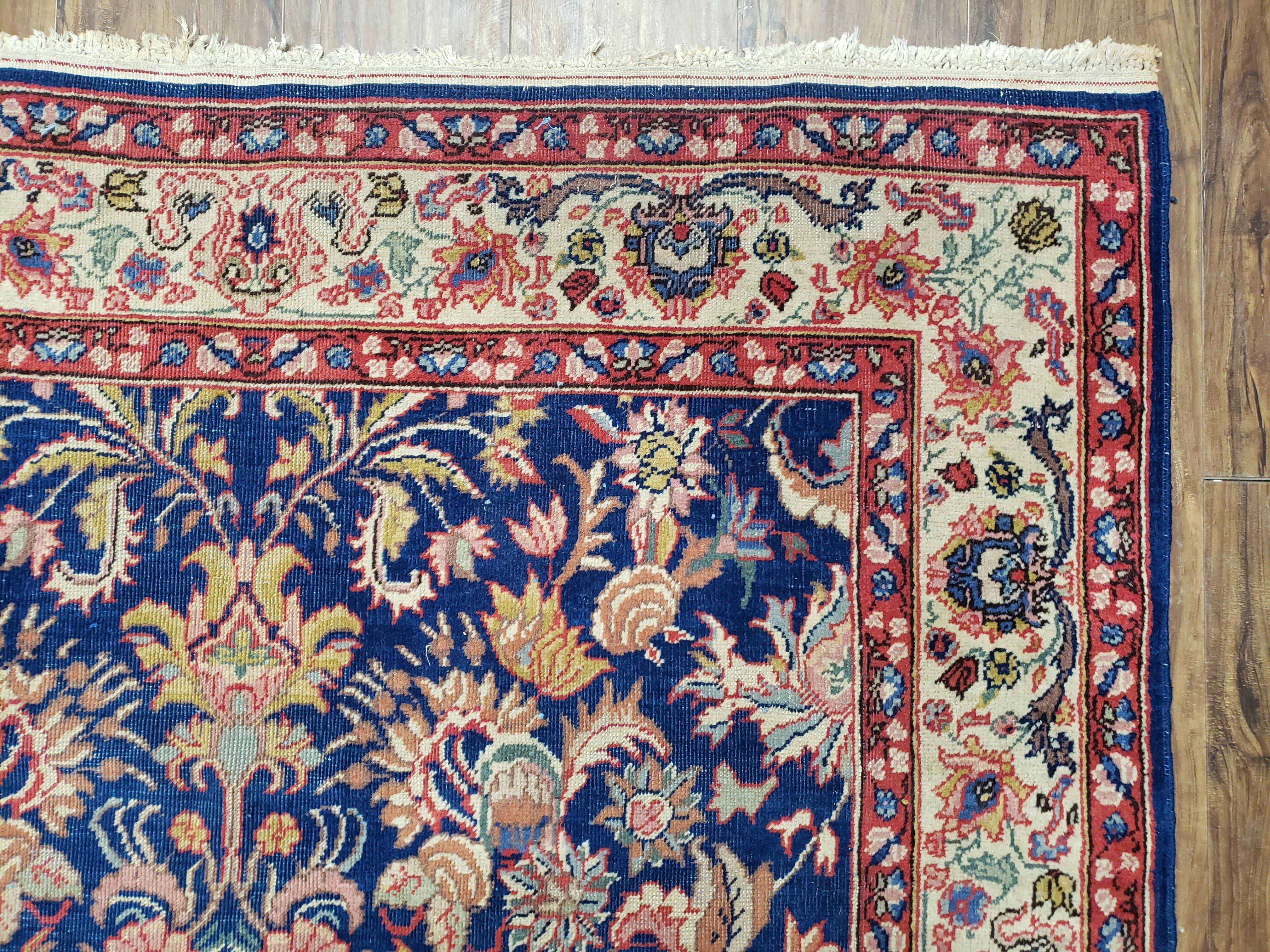 Beautiful Indo Persian Blue Rug 5x8, Allover Floral Pattern, Indo Mahal Blue and Beige Oriental Carpet, Medium Pile, 5 x 8 Medium Sized Rug - Jewel Rugs