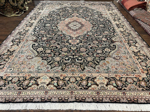 Wonderful Sino Persian Rug 10x14, Wool on Silk Foundation, Very Fine Floral Medallion Oriental Carpet, Dark Green Salmon Pink Light, Wow - Jewel Rugs