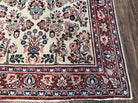 Vintage Persian Sarouk Carpet 4.2 x 6.8, Light Colored Field, Wool Persian Rug 4x7, Hand-Knotted Rug, Allover Floral Pattern, Cream Red Blue, Nice - Jewel Rugs