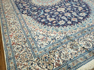 8' X 12' Finely Woven Handmade Persian Nain Oriental Floral Wool Area Rug - Ivory and Blue Carpet - Jewel Rugs