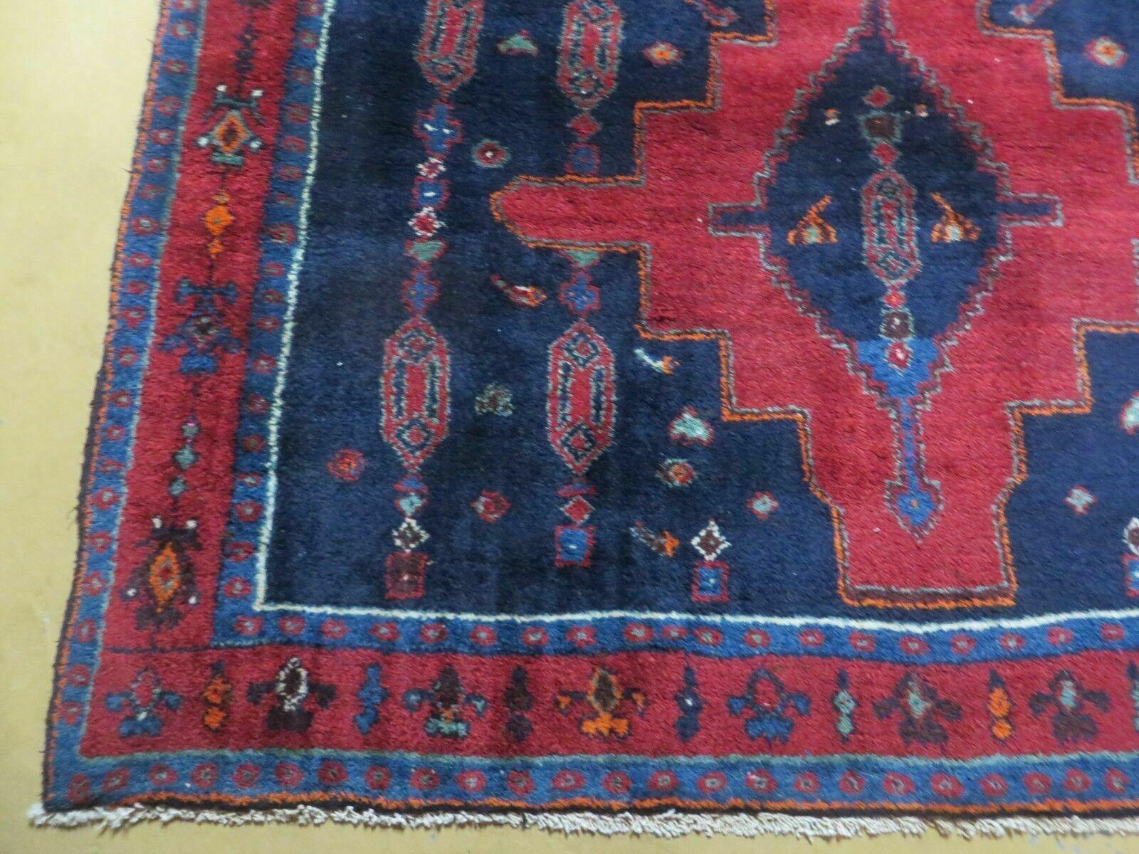 5' X 9' Antique Handmade India Geometric Oriental Wool Rug Veg Dyes Red Blue - Jewel Rugs