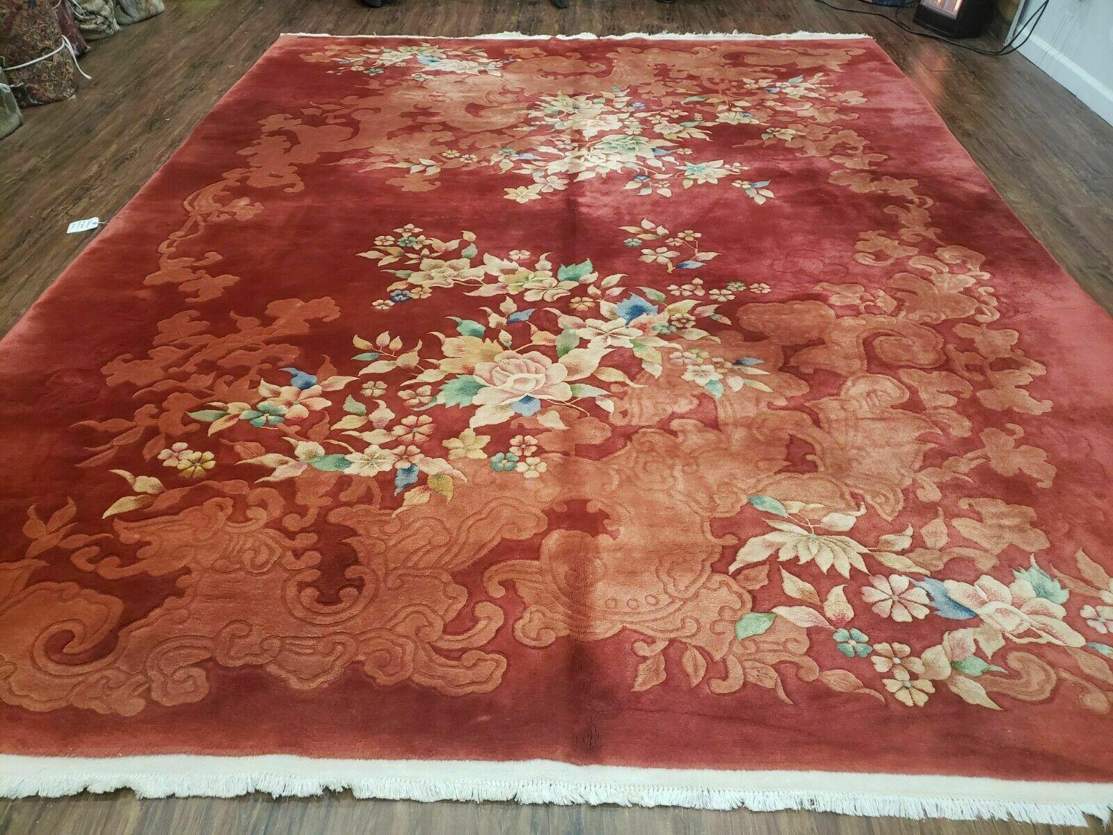 9' X 11' Handmade Art Deco Chinese Wool Rug Nichols Fete Carpet Rusted Brown Red - Jewel Rugs