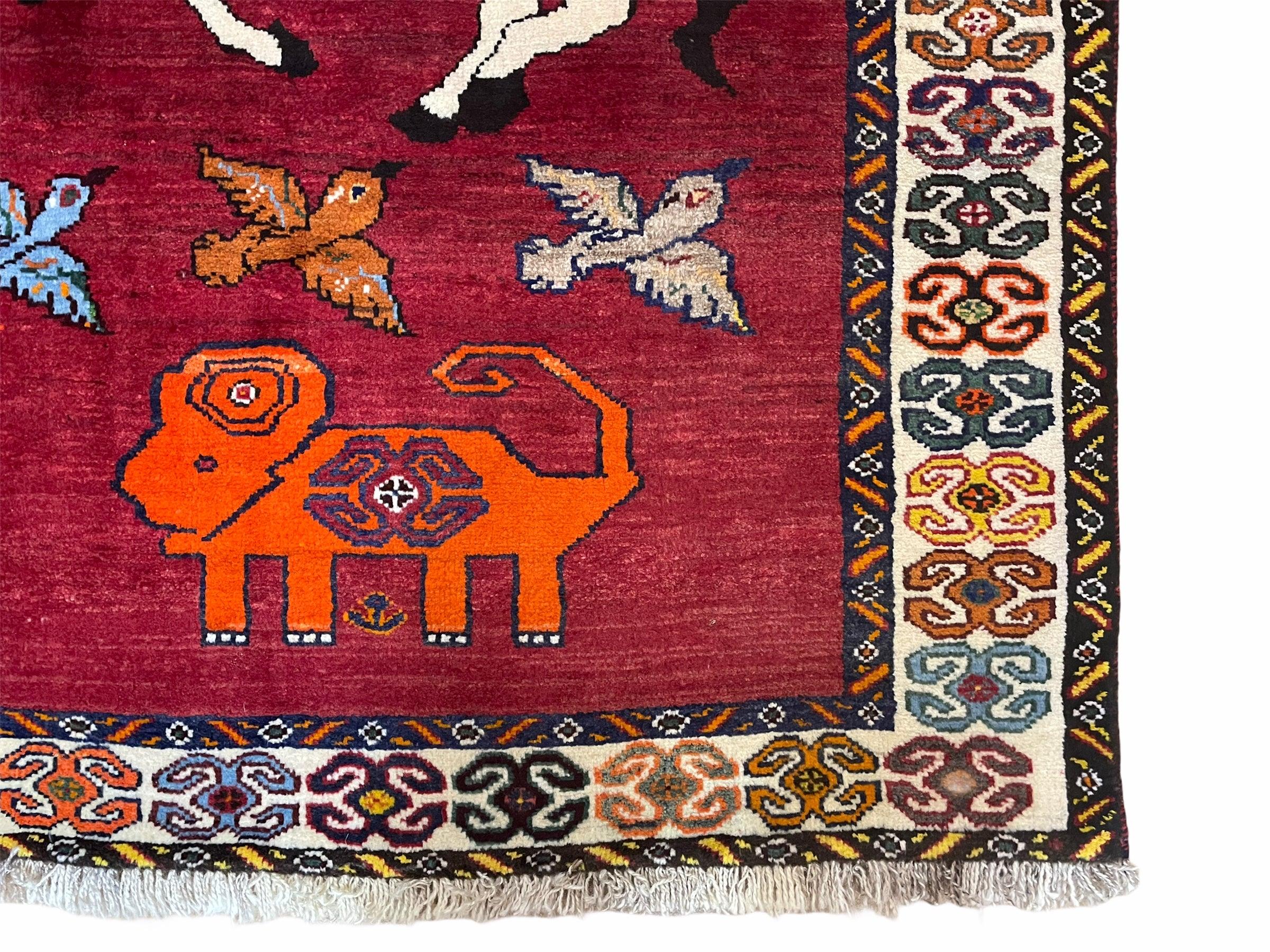 4 X 6 Handmade Zagros Wool Rug Horse Birds Ram Sheep Colorful New Vintage Rug - Jewel Rugs