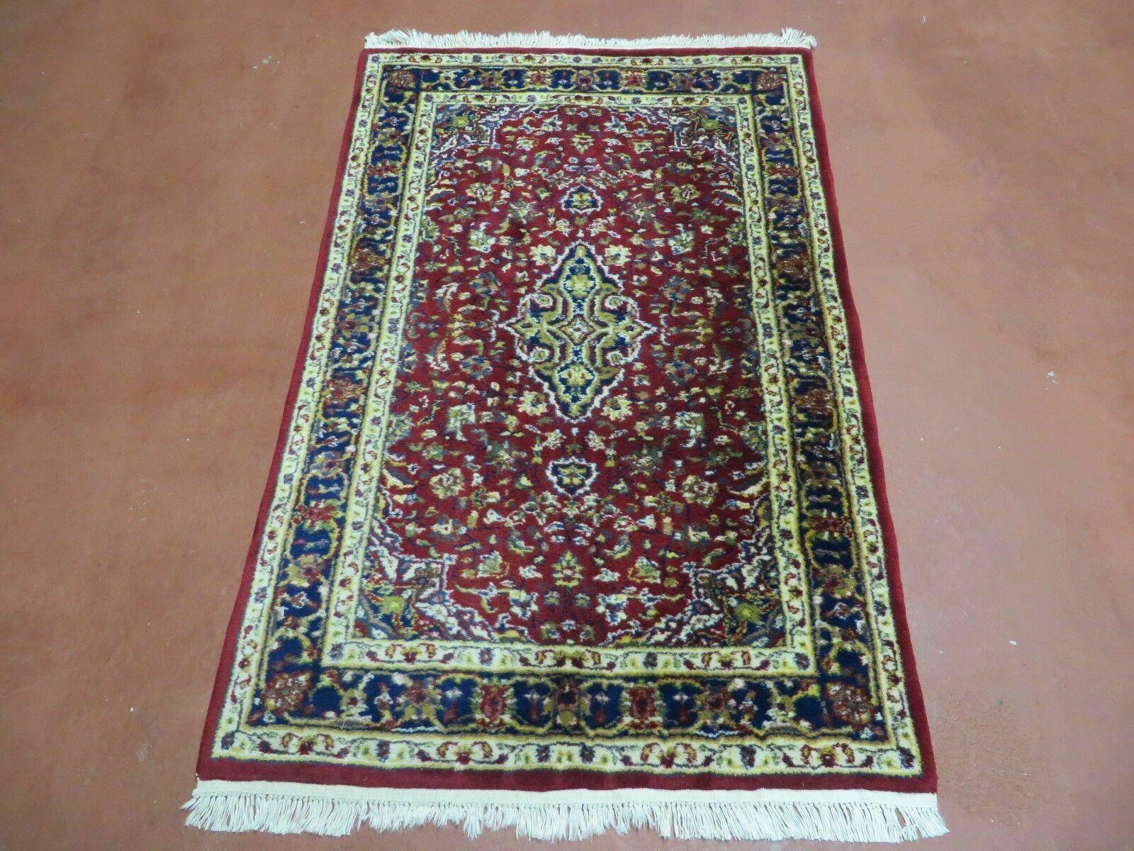 2' 6" X 4' Vintage Handmade Indian Lahore Red Wool Rug Nice - Jewel Rugs