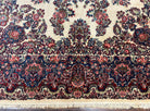 Beautiful Oversized Persian Kirman Rug 9x18 ft, Palace Sized Wool Handmade Oriental Carpet 9 x 18, Ivory Cream Dark Red Blue, 1940s Vintage Floral - Jewel Rugs