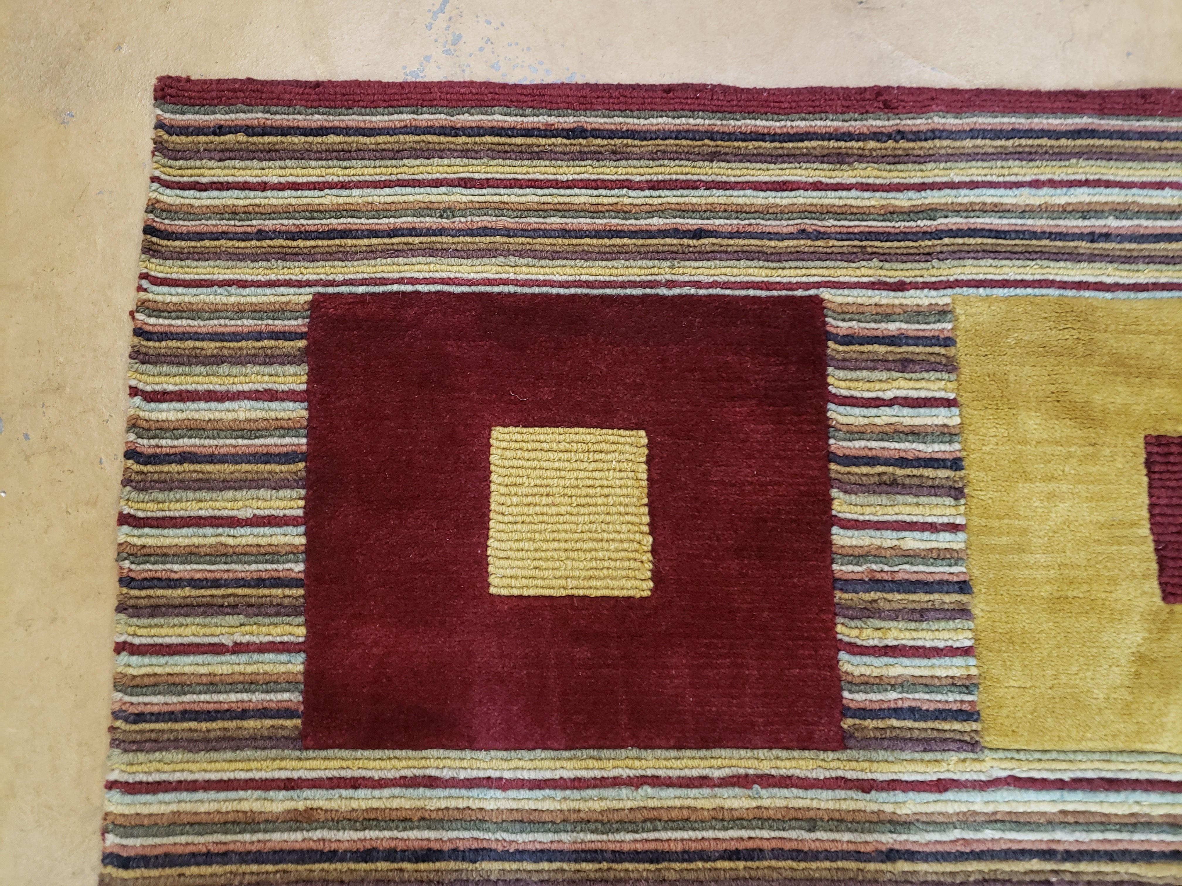 4x6 Colorful Tibetan Kilim Rug Vintage Wool Modern Rug Abstract Design Nice Gold Maroon Multicolor Carpet - Jewel Rugs