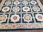 Vintage Chinese Needlepoint Rug 6x9, Panel Design Area Rug Wool Hand-Woven Black & Ivory Carpet Flat Weave Bedroom Rug 6 x 9 Living Room Rug - Jewel Rugs