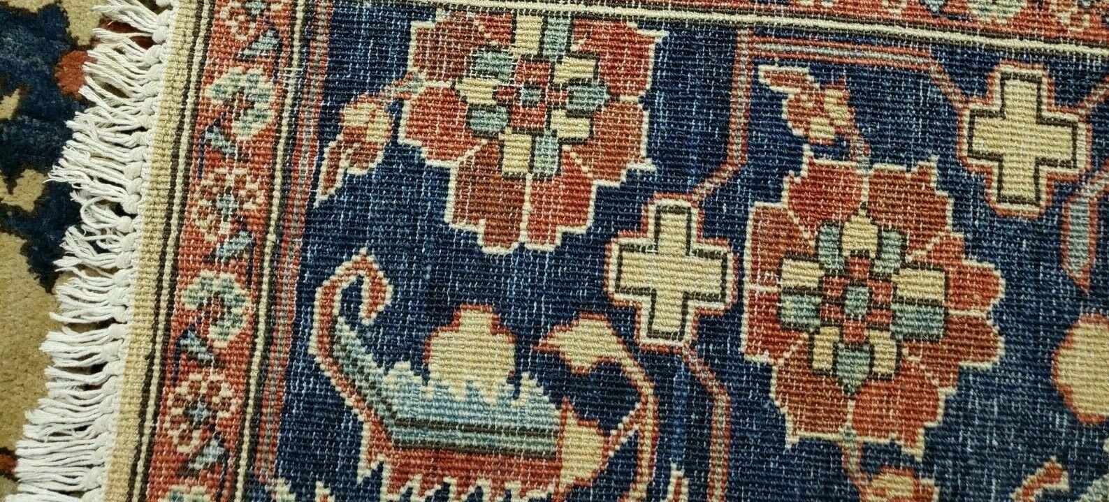 8' X 10' Geometric Vegetable Dye Handmade Turkish Rug Navy Blue Gold Knotted - Jewel Rugs