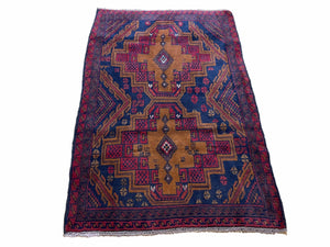 3' x 4' 5" Vintage Handmade Tribal Balouchi Rug Afghan Rug Brown Red Blue - Jewel Rugs
