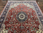 Fine Sino Persian Rug 7x10 ft, Floral Central Medallion Oriental Carpet, Red Navy Blue Cream, Hand Knotted Wool Traditional Vintage Rug - Jewel Rugs