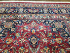 1950s Persian Mashad Rug 8' 3" x 11' 7", Room Sized Persian Carpet, Semi Antique, Medallion with Floral Allover Pattern, Red and Navy Blue Signature Master Weaver - Jewel Rugs