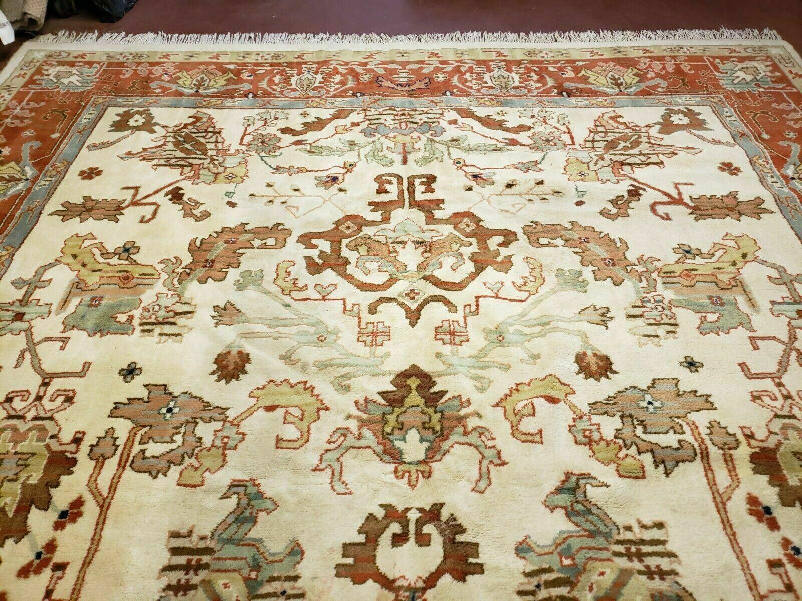 10' X 16' Hand Knotted Wool Indo Oushak Ushak Oriental Carpet Beige and Red - Jewel Rugs