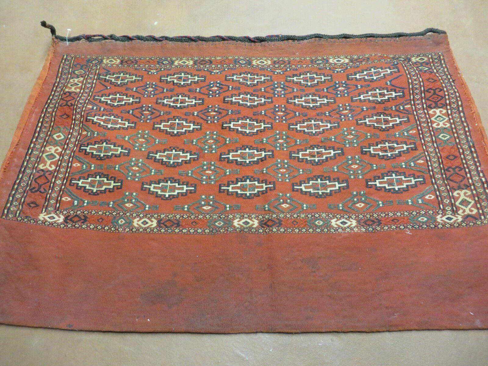 2.5' X 4' Antique Handmade Turkoman Tribal Wool Rug Cushion Case Yamud Diamond - Jewel Rugs