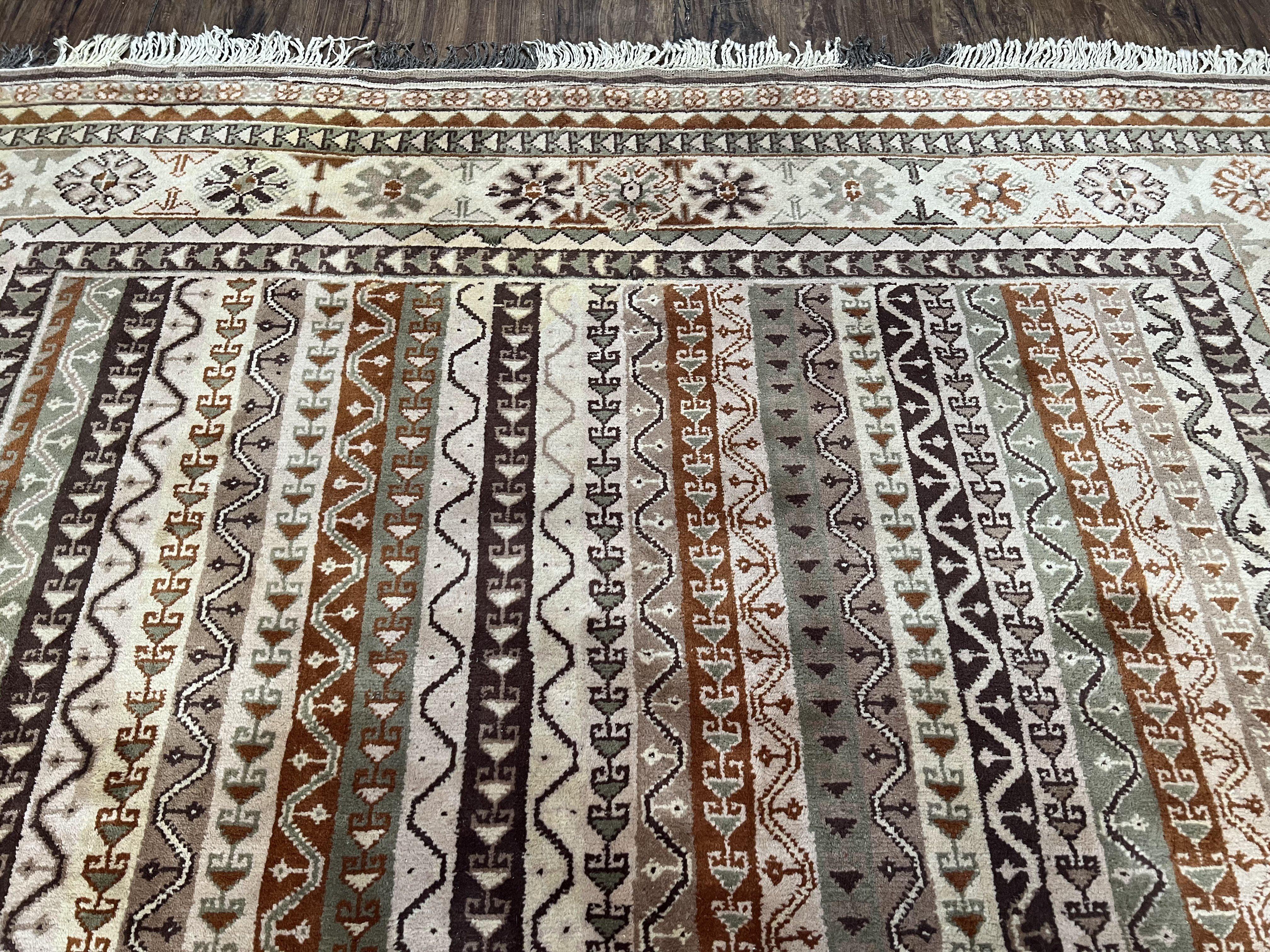 Striped Turkish Anatolian Rug 6x7 Almost Square Shaped Carpet Handmade Vintage Oriental Rug, Living Room Rug, Neutral Colors Cream, Wool Rug - Jewel Rugs