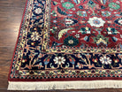 Indo Heriz Rug 6x9 Indian Persian Carpet, Vintage Rug 6 x 9 Oriental Rug, Hand Knotted Wool Rug Red Black Blue Colorful Allover Large Leaves - Jewel Rugs