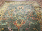 5' 8" X 8' 5" Vintage Hand Tufted India Agra Wool Rug Green Gold - Jewel Rugs