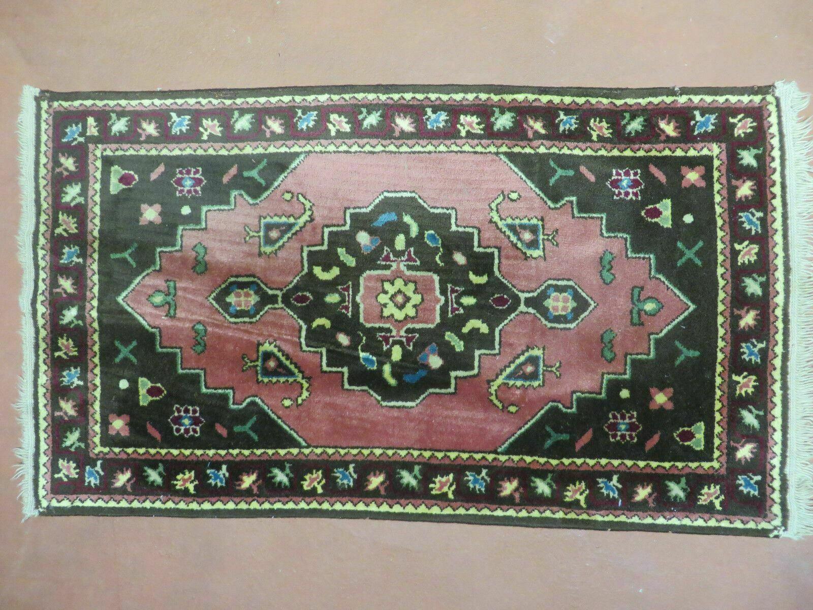 22" X 38" Vintage European German Handmade Hooked Rug Nice - Jewel Rugs