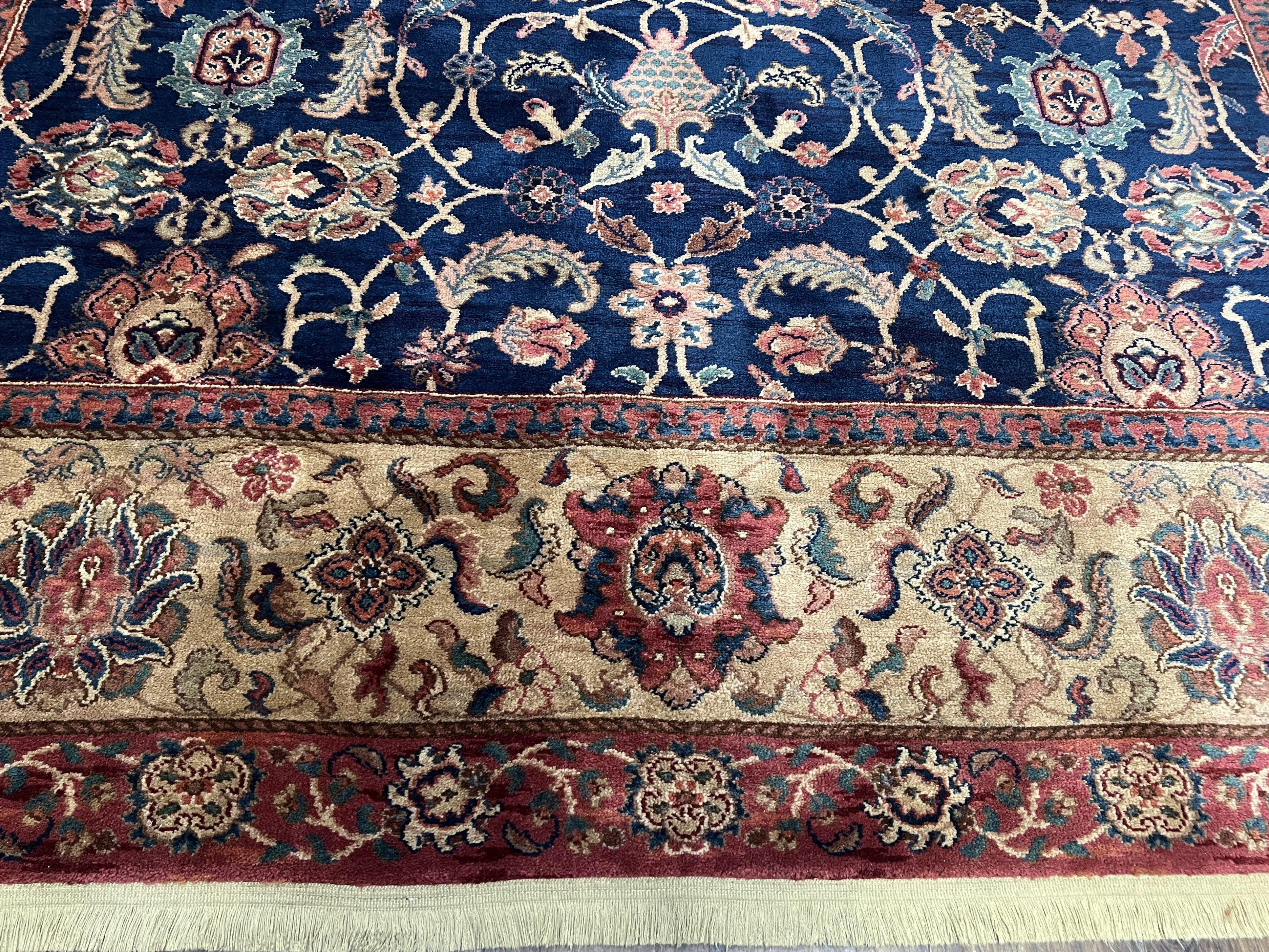 Karastan Rug 8.8 x 12 Herat Floral #900-904, Wool Karastan Carpet, Blue and Beige, Allover Herati Pattern, Samovar Teawash, Vintage Rug 9x12 - Jewel Rugs