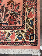 Persian Runner Rug 2.9 x 13.6, Semi Antique Vintage Persian Sarouk Hallway Rug, Wool Oriental Runner, Salmon and Cream, Floral Allover Hand Knotted - Jewel Rugs