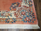 Vintage Chinese Aubusson Area Rug, Light Salmon Beige & Blue, Flowers, Plush Pile, Hand-Knotted, Chinese Art Deco Carpet, 8'3" x 11' 4" - Jewel Rugs