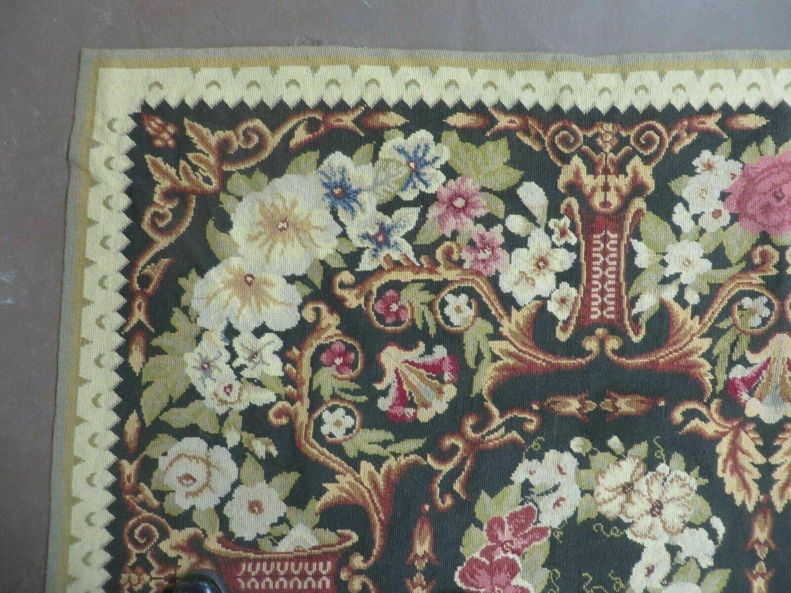 10' X 13' Handmade English Pattern Needlepoint Wool Floral Rug Carpet - Jewel Rugs