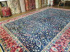 10' X 15.5' Antique Handmade Turkish Sparta Wool Area Rug Nice Navy Blue Red Organic - Jewel Rugs