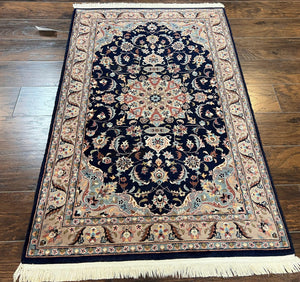 Pak Persian Rug 3x5, Floral Medallion Oriental Carpet 3 x 5 ft, Pakistani Rug, Navy Blue Light Gray, Hand-Knotted Wool Traditional Area Rug - Jewel Rugs