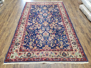 Beautiful Indo Persian Blue Rug 5x8, Allover Floral Pattern, Indo Mahal Blue and Beige Oriental Carpet, Medium Pile, 5 x 8 Medium Sized Rug - Jewel Rugs