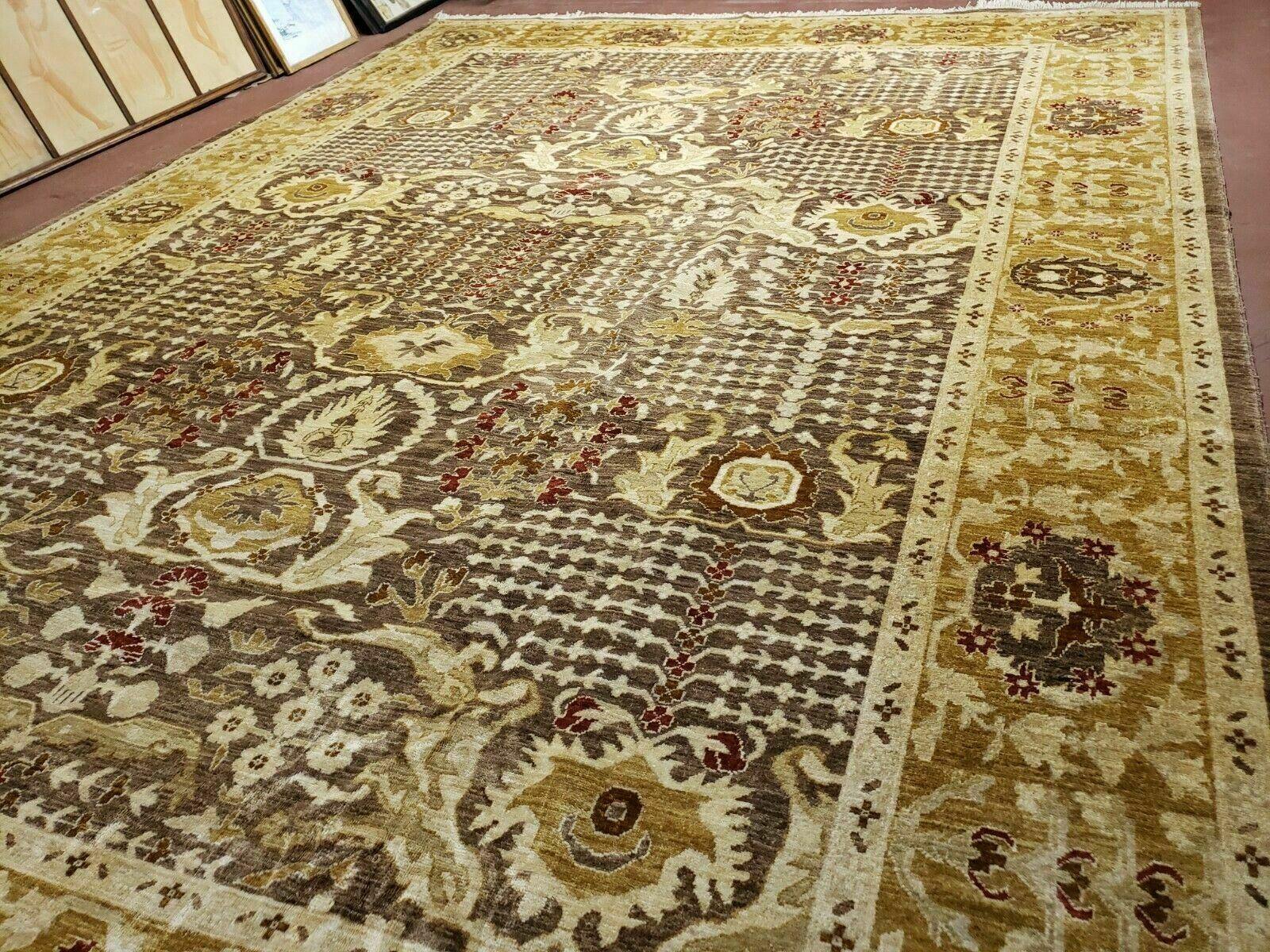 10' X 14' Handmade Pak Peshavar Chobi Agra Wool Carpet Coffee Brown Gold - Jewel Rugs