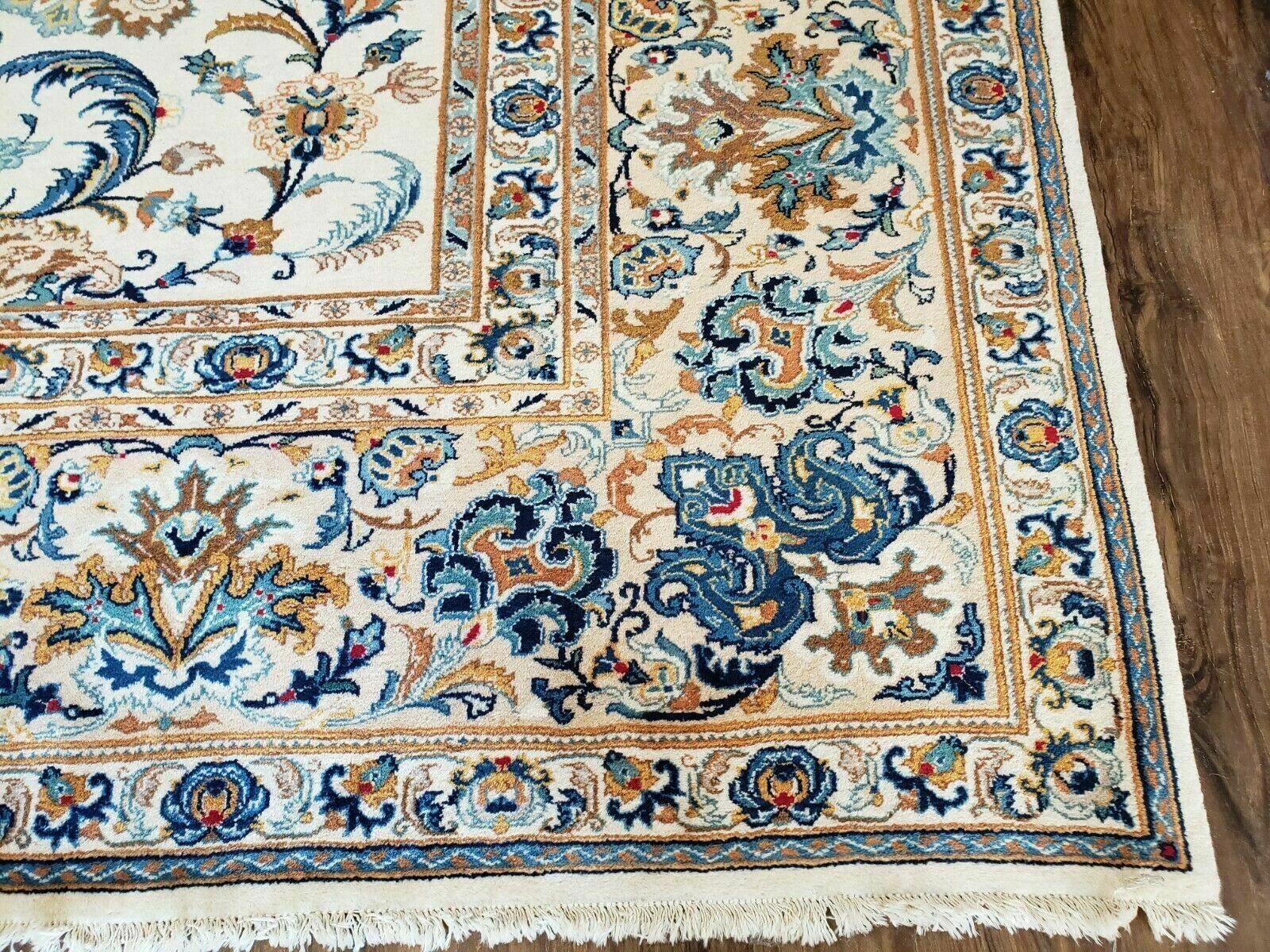 11' X 14' Antique Handmade Indian Wool Rug Ivory Beige Blue Tan Organic - Jewel Rugs