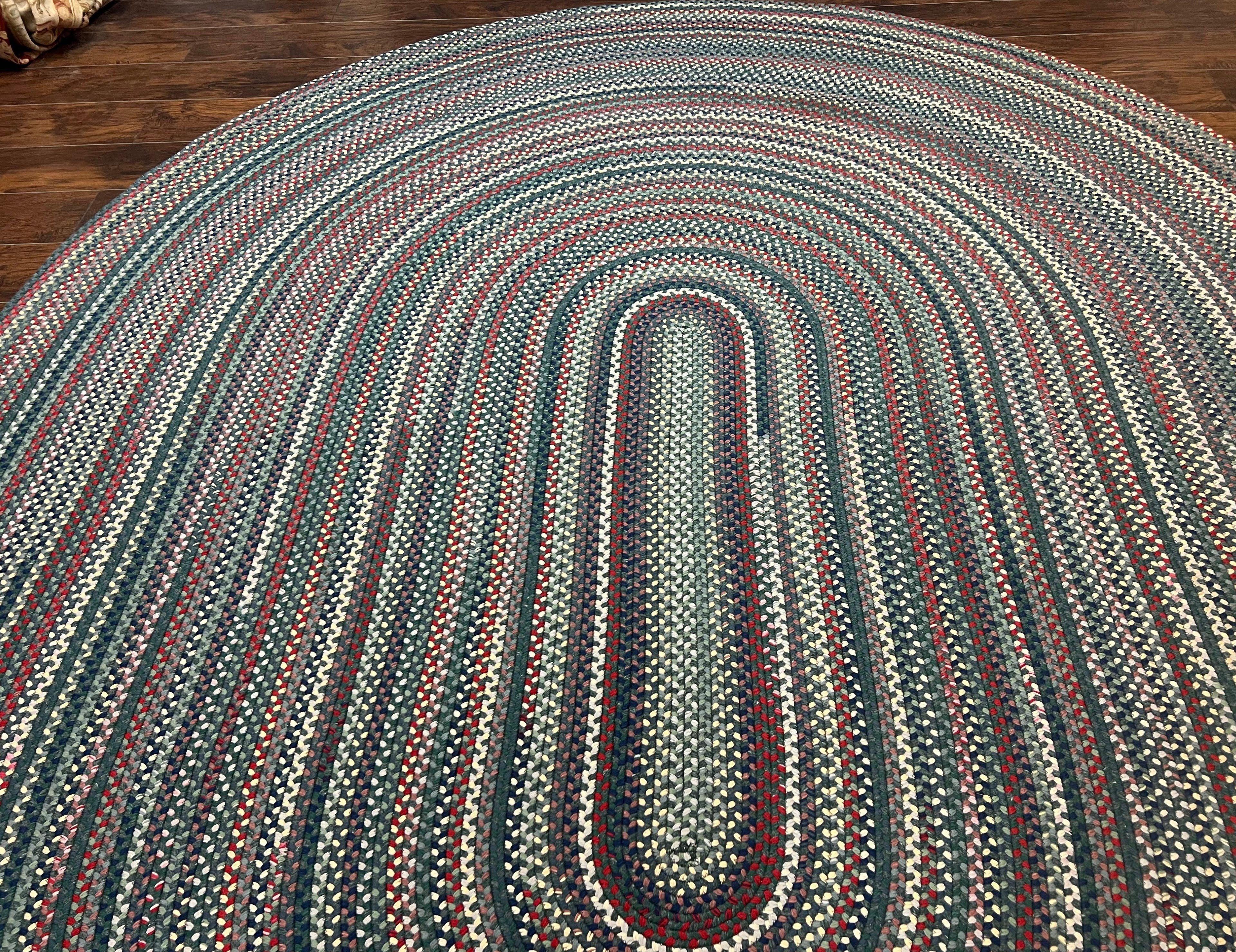 Large American Braided Oval Rug 9x12, Multicolor Braided Oval Carpet, Vintage Braided Rug - Jewel Rugs