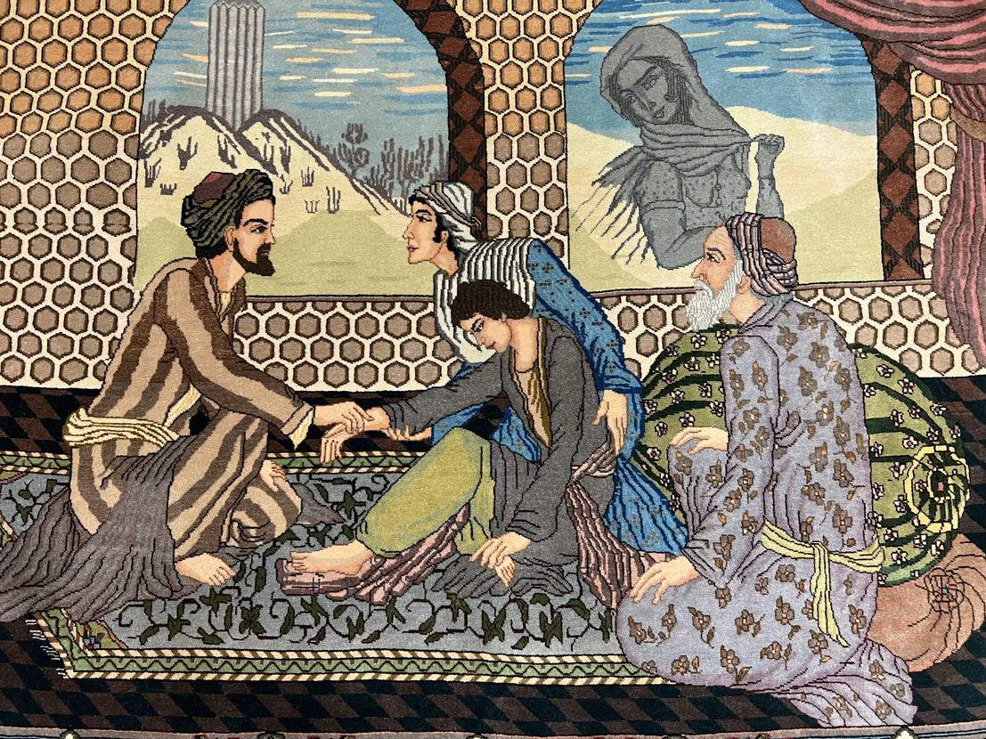 4 x 3 Pictorial Persian Tabriz Handmade Wall Art Rug