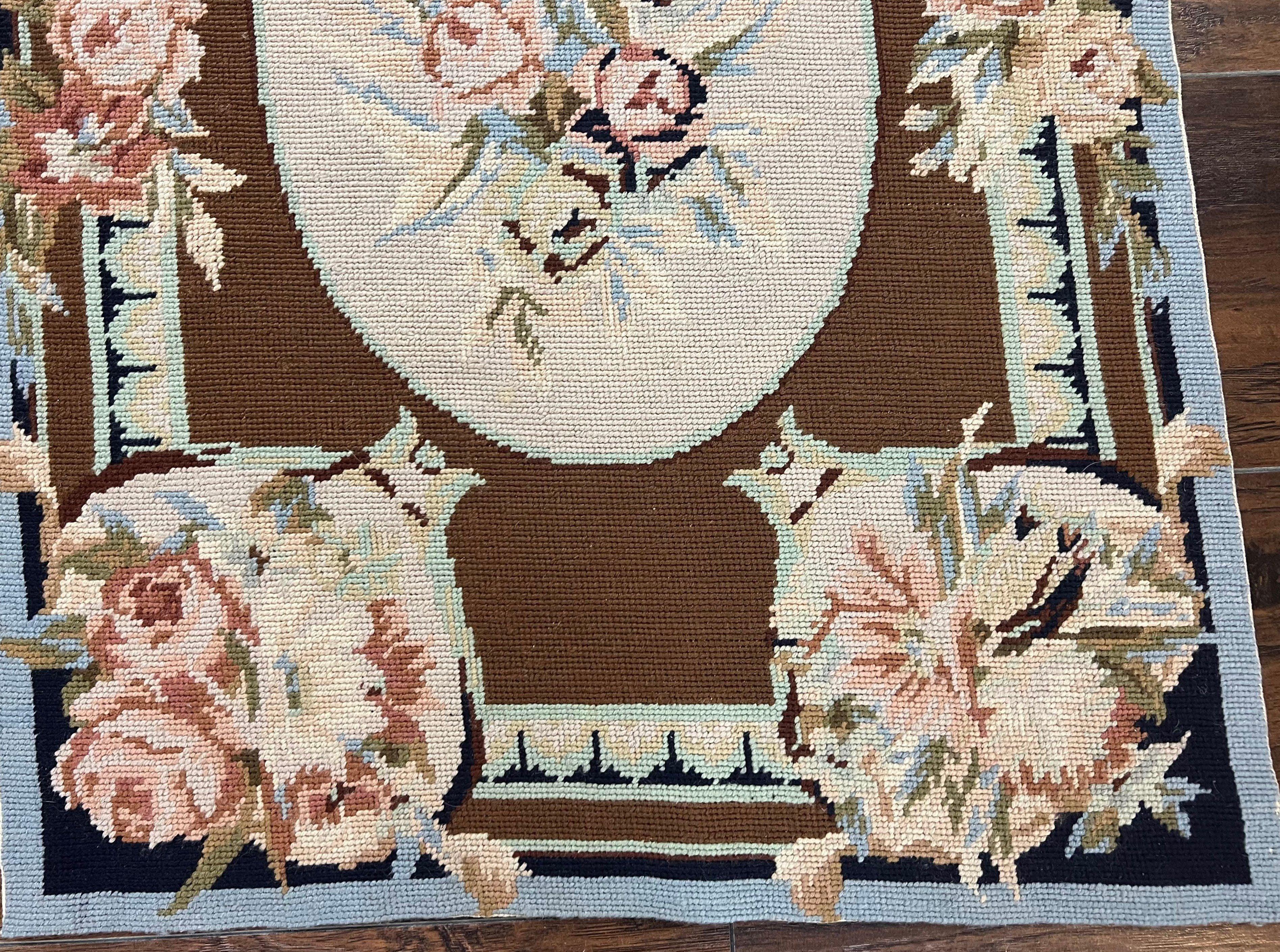 Small Needlepoint Rug 2x3, Aubusson Savonnerie Design, French European, Wool Handmade Vintage Needlepoint Carpet 2 x 3 ft, Flatweave Rug - Jewel Rugs