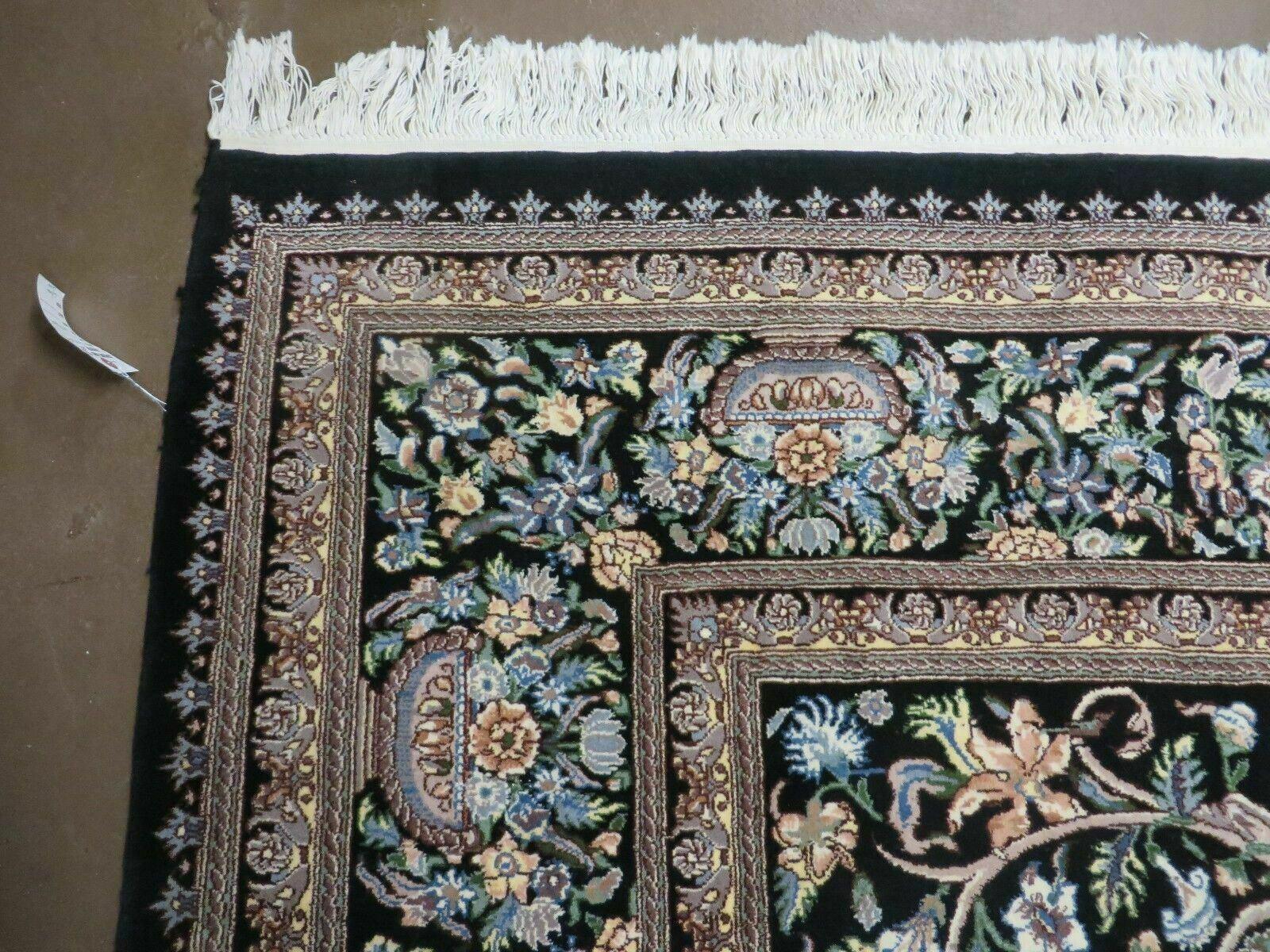 9' X 12' Vintage Handmade Pakistan Floral Wool Rug Black Detailed Nice - Jewel Rugs