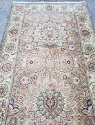 Vintage Very Long Runner 27' ft, Hand-Knotted, Light Salmon Pink & Beige, Indo Mahal Rug, Indian Carpet, Persian Oriental Design, 4' x 27' - Jewel Rugs