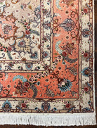 Wonderful Persian Tabriz Rug 9x12, Floral Medallion, Ivory and Salmon Red, Hand Knotted, Wool with Silk Accents, Very Fine Vintage Oriental Carpet - Jewel Rugs