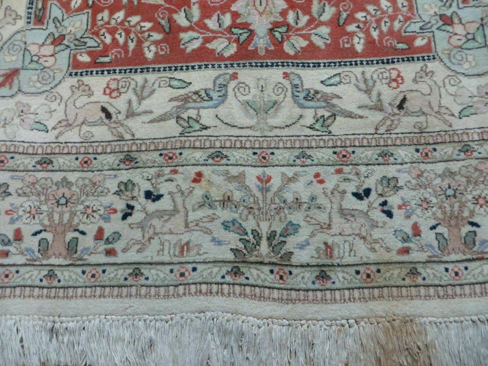 6' X 9' Vintage Handmade India Oriental Floral Wool Rug Hunting Bird Deer Nice - Jewel Rugs